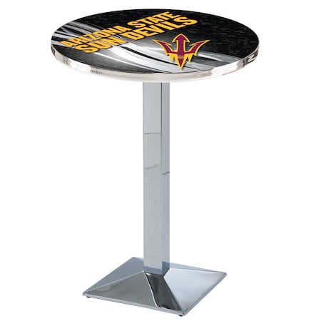 Holland Bar Stool Co 36" Chrome Arizona State Pub Table, Pitchfork, 28" dia. Top L217C3628ArizSt-F-D2
